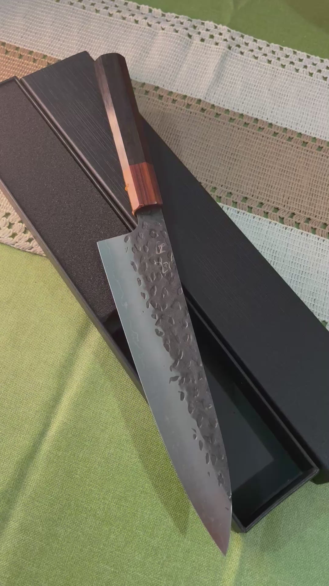 8" (210mm) Hand Forged Gyuto Chef Knife 9Cr18MoV Tsuchime Octagonal Wa Handle